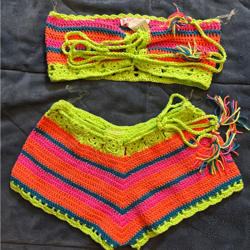 adidas Neon Crochet Swim Coverup Set - Green, Orange, Pink, Blue